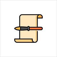 A drawing of a scroll with a pen and a brush vector
