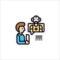 A man is talking to a robot in a meeting vector