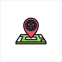 A car on a map with a red pin on it vector