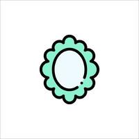 A green and white oval mirror with a flower on it vector