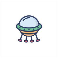 An alien spaceship icon with a green and orange color vector