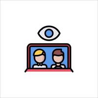 Two people are looking at a computer screen with an eye vector
