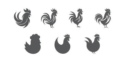 Stylized Illustrations of Rooster and Hen Icons in Multiple Poses for Farm and Poultry Themes vector