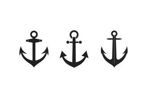 Three Black Anchor Icons in a Row on a White Background vector