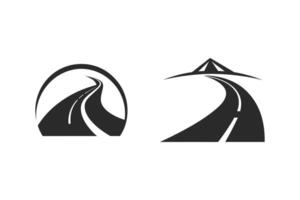 Two black and white road illustrations featuring a curved highway with one design enclosed in a circle and another incorporating a bridge vector