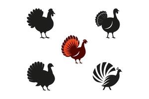 Five Turkey Silhouettes in Diverse Poses and Styles for Artistic and Design Applications vector