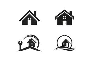 Four Black House Icons with Unique Designs on a White Background vector
