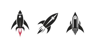 Three Black Rocket Icons with Unique Designs Arranged in a Row on a White Background vector