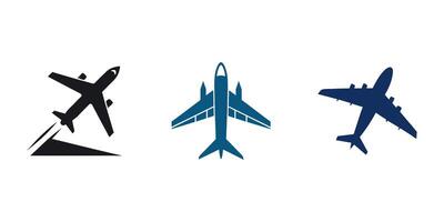 Set of Three Airplane Icons Displayed in Different Styles and Angles for Aviation-Themed Design Collections vector