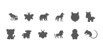 Set of Animal Silhouettes Illustration Featuring Various Species in Two Rows vector