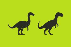 Silhouette Illustration of Two Dinosaurs on a Bright Green Background in Side View vector