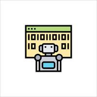 A robot is sitting in front of a computer screen vector