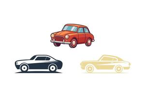 Illustration of Three Classic Cars with Distinctive Retro Designs in Vibrant Colors, Arranged in Side Views for Automotive Enthusiasts vector