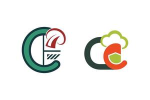 Two Chef-Themed Logos Featuring Stylized Letter 'C' Designs in Green, Orange, and Red vector