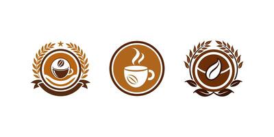 Coffee Cup and Leaf Icons in Brown and White Color Scheme vector