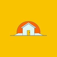 Minimalist illustration of a modern house during daytime with a vibrant sunset in the background vector