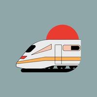 High-Speed Train Illustration with Red Sun in Background vector