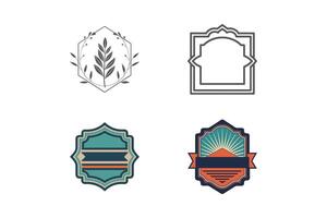 Four Unique Badge Designs Featuring Geometric Shapes, Nature Elements, Frames, and Borders vector