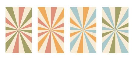 Retro sunburst background set, vintage radial stripes. Vertical background for social media. Nostalgic starburst, geometric rays, decorative explosion, colorful sunrays, classic retro style vector