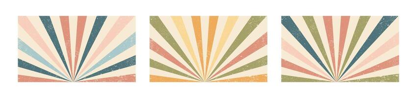 Vintage retro sunburst background. Abstract radial striped pattern in pastel colors with grunge texture. Old-fashioned design, decorative art, nostalgia, aesthetic, geometric, distressed, faded. vector