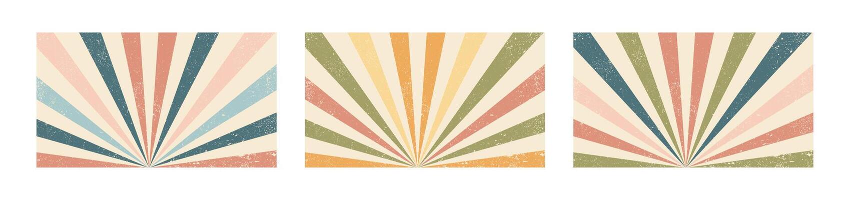 Vintage retro sunburst background. Abstract radial striped pattern in pastel colors with grunge texture. Old-fashioned design, decorative art, nostalgia, aesthetic, geometric, distressed, faded.