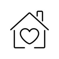 Smart Home with Heart. Black Line Icon of Smart Home with Heart Symbol Inside, Representing Love, Comfort, and Care in Housing, Family Protection, Home Automation, Security, Digital Smart Technology vector