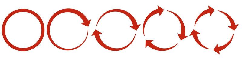 Cyclic process with red arrows. Set of Circular Arrows Icons. Rotational Cycle with Arrows. Rotating Arrow Symbols, Representing Cycle, Reload, Process Flow, Synchronization, and Continuous Motion. vector