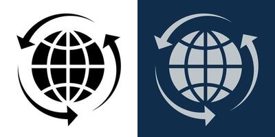 Global Network Icon with Arrows. Icon of Arrows and globe. Worldwide Communication, Internet Connectivity, and Data Exchange for Business, Technology vector