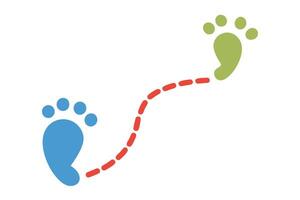Colorful Footprint Trail with Dashed Path on White Background vector