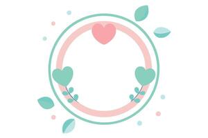 Pastel Hearts Circle Design with Leaves and Dots on a White Background vector