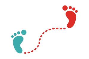 Turquoise Footprint with Red Dots Trace to Red Footprint on White vector