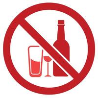Red Symbol with Wine Bottle, Glass and Prohibited Sign on Transparent Background vector