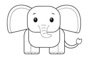 Cute Cartoon Elephant Outline with Big Ears and Small Tail on White Background vector