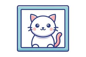 Kawaii White Cat Cartoon In a Square with Cheeks and Tail Isolated vector
