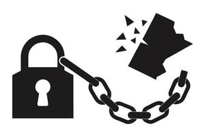 Black Padlock with Broken Chain, Security Concept on Transparent Background vector