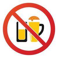 Forbidden Alcohol, Red Circle with Slash Through Glass and Mug on White Background vector