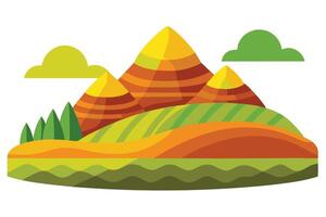 Landscape with Mountains Hills Trees and Clouds Against White Background vector