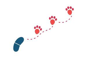 Blue Human Footprint Followed by Red Paw Prints on White Path Icon vector