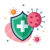 Virus Shield Protection With Cross Green and Pink Color Abstract Design Art vector
