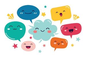 Cute Cartoon Colorful Speech Bubbles with Smiling Faces on White Background vector