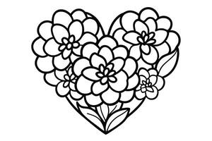 Floral Heart Outline Design with Blossoms and Leaves on Transparent Background vector