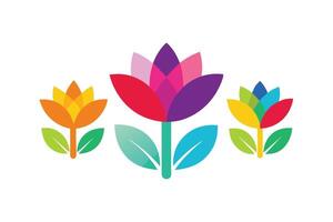 Colorful Flowers Set Icon with Geometric Petals on White Background Art vector