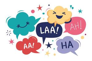 Speech Bubbles with Expressions in Cartoon Style on White Background with Stars vector