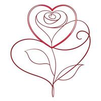 Heart Shaped Rose Line Art in Red Color with Transparent Background, Love Symbol vector