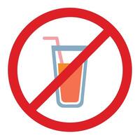 No drink symbol illustration, red circle sign with juice cup, transparent background vector