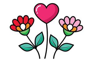 Heart and Flower with Bold Outline on White Background vector