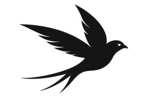Swallow Bird Silhouette, Flying Swiftly, Long Tail Feathers, Isolated on White vector