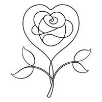 Outline Heart Rose with Leaves in Minimalist Style on Transparent Background vector