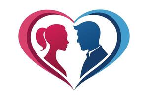 White Blue Couple Silhouette within Heart Shape on Transparent Background vector