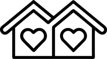 Two houses icon with a heart on transparent background, simple line drawing vector